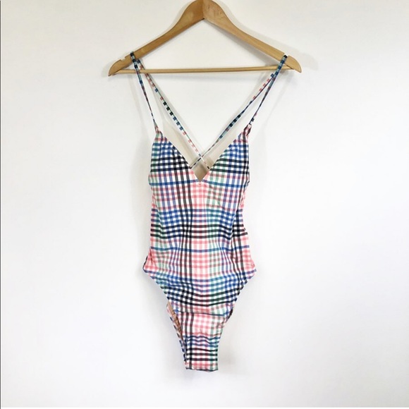 NWT J. Crew multicolor checked one piece swim - Picture 3 of 6